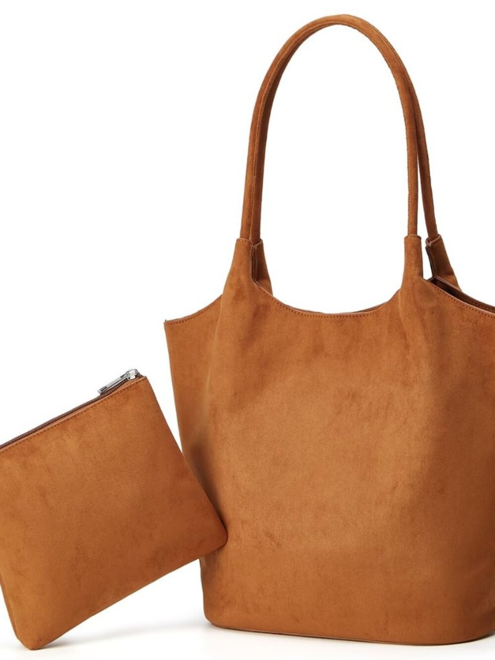 Vintage Faux Suede Shoulder Bag for Women Large Bucket Tote Purse Casual